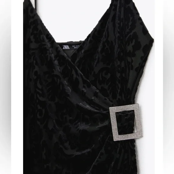 Zara Black Jacquard Dress with Rhinestone Buckle - Picture 1 of 8